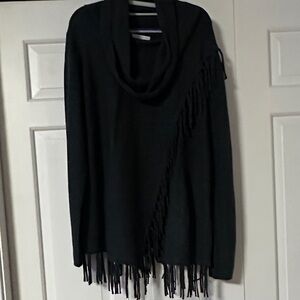 New York & Company Black Cowl Neck Fringe Sweater